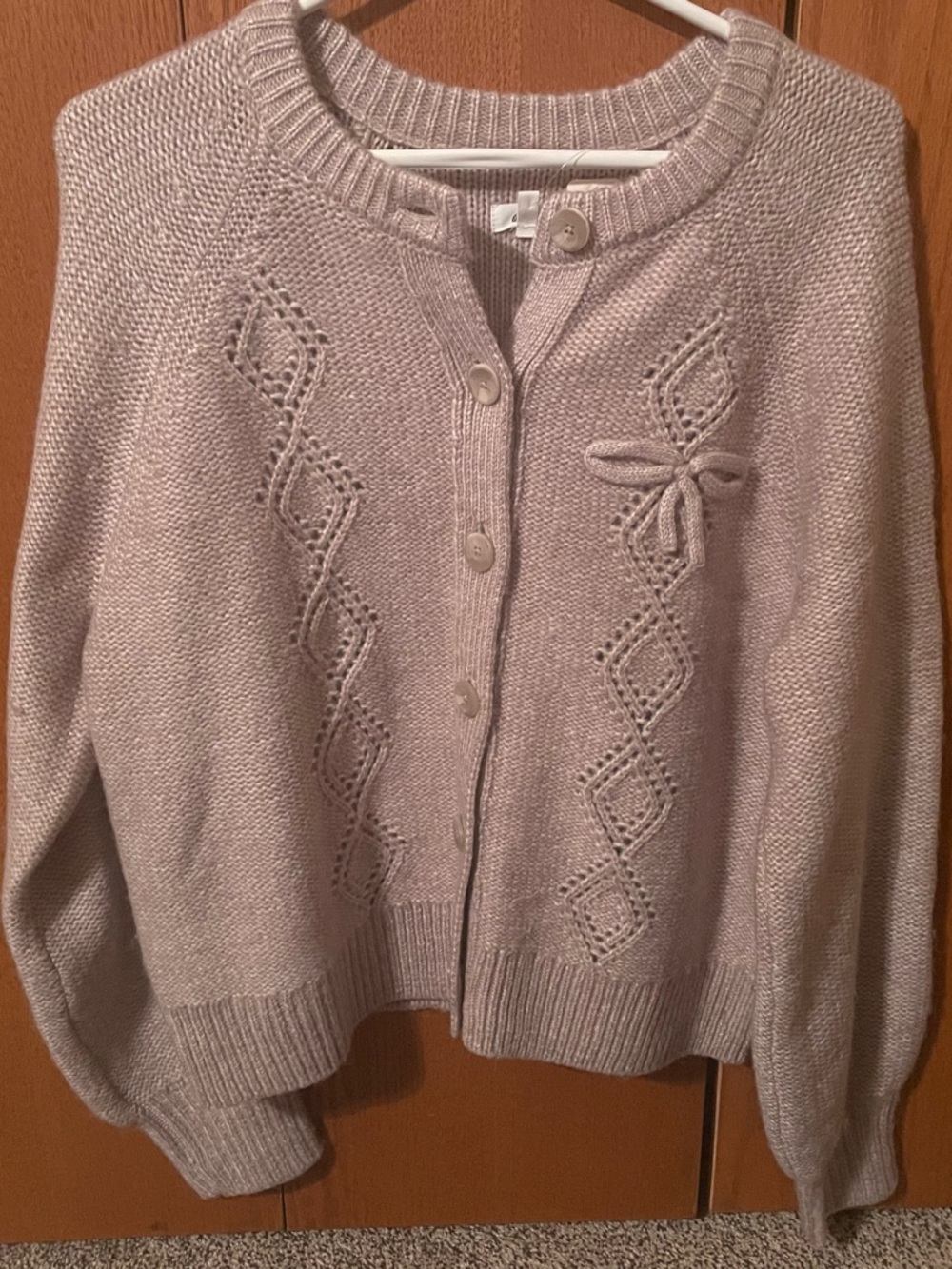 aerie Cream colored Knit Button-Front Cardigan with Bow Detail
